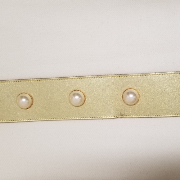 Bergdorf Goodman Rare 2-Tone Wide Gold Leather Vintage Belt S/M - Picture 8 of 16
